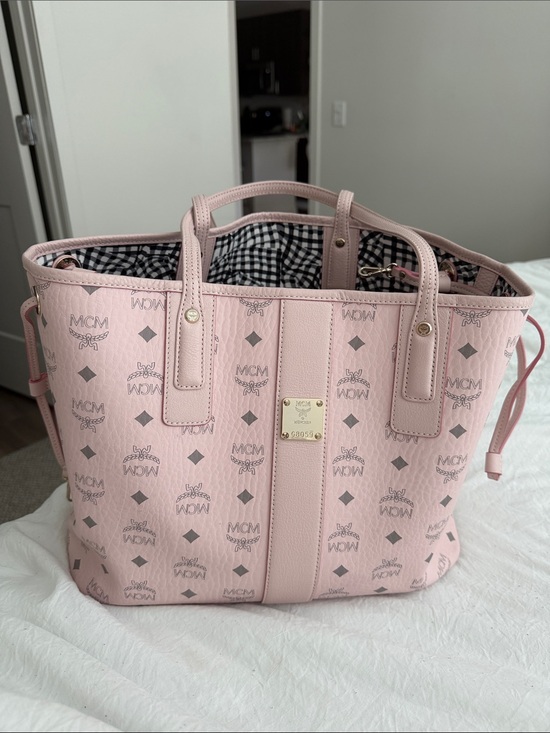 MCM Handbags - MCM Pink Visetos Tote with Gingham Lining
